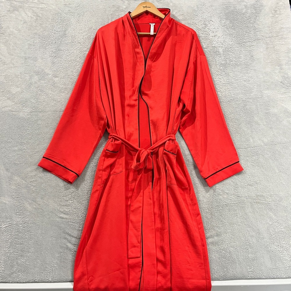Fabletics Robe Women's L Pockets Sash Hollywood Loungewear‎ Coral Red Long